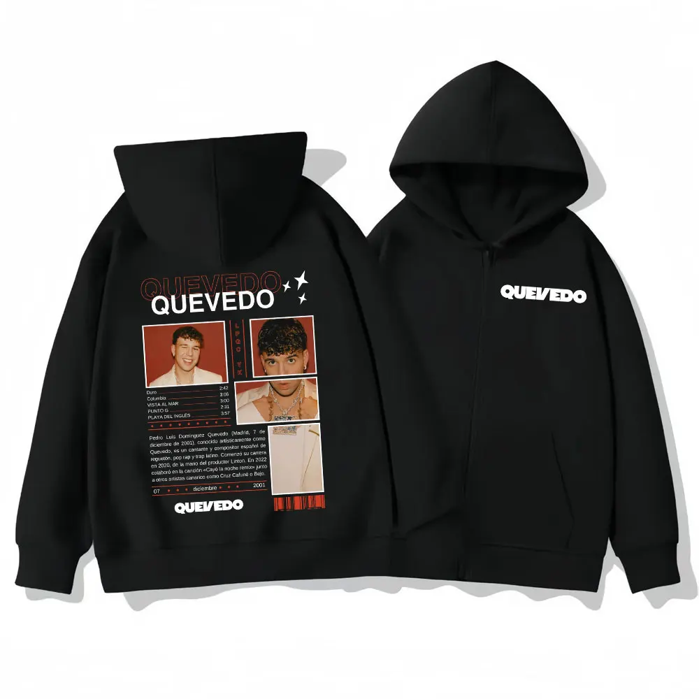 

Rapper Quevedo Buenas Noches Album Zipper Hoodie Men's Women's Fashion Hip Hop Zip Up Sweatshirts High Quality Fleece Pullovers
