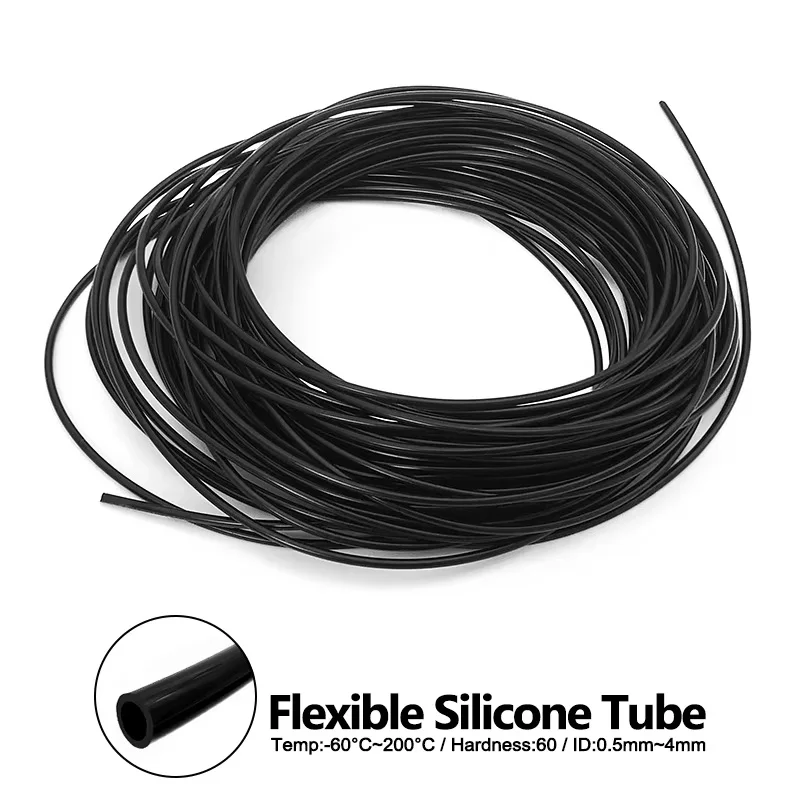 

5 Meters Long Food Grade Silicone Rubber Hose Black Flexible Nontoxic Capillary Pipe with ID 0.5-5mm Heat Resistant for Kitchen