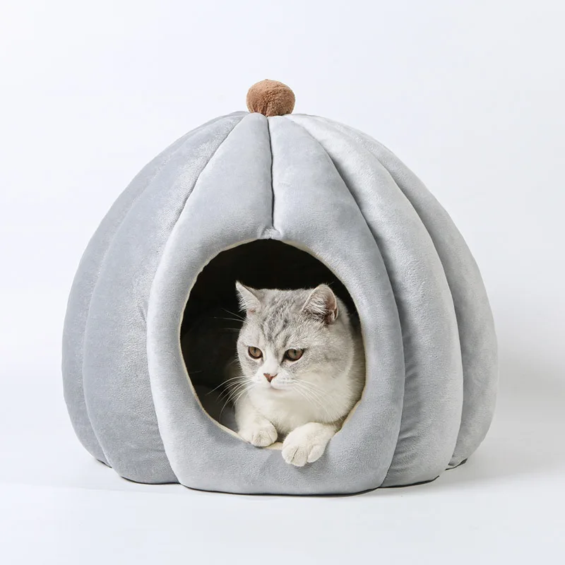 Cat Bed with Cushion Super Warm Winter Semi closed Dog Kennel Plush Round Pet Bed 3 Colors Wholesale camas para gatos