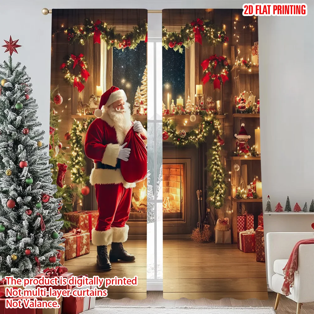 

2pcs 2D flat printing Christmas Window Curtains Father Christmas 0 Versatile Durable Polyester Without Electricity Spring Party