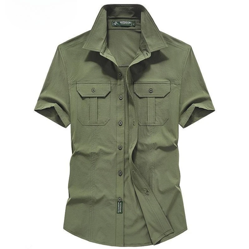 

Men's Airy Short Sleeve Quick Dry Shirt Summer Loose Outdoor Casual Military Inspired Retro Workwear Stylish Comfort