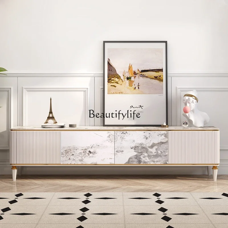 

LJY*Italian rock slab TV cabinet French light luxury villa living room high-end storage floor cabinet