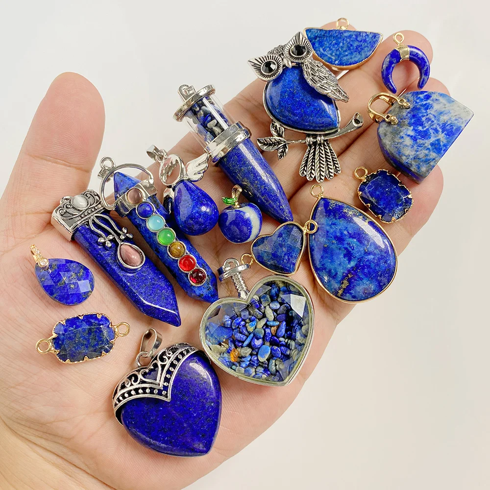 Natural Lapis Lazuli Stone Pendants Water Drop Heart Shape Charms Pendant for Jewelry Making DIY Necklace Bracelet Earrings 1PC