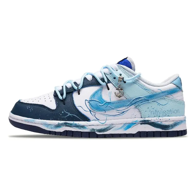 【Personalizar】Nike Dunk Sapatos de skate masculinos de cano baixo branco/azul/preto tênis FQ8826-100