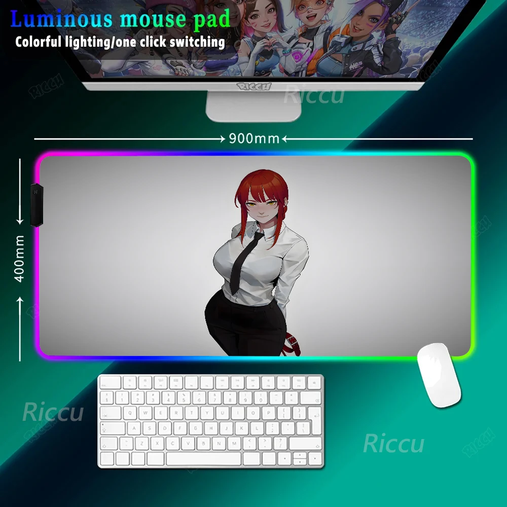 Table mat Chainsaw Man  Anime mouse pad High definition print RGB Gaming Keyboard LED Light Desks Pad game accessories Mouse Pad