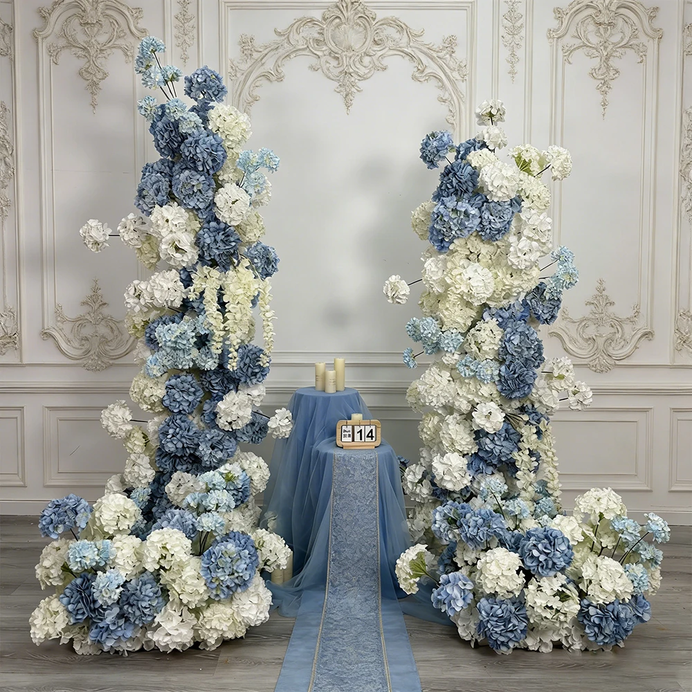 

Wholesale Realistic Artificial Silk Flowers Wedding Backdrop Arrangement Blue Color Mixed Rose Background Decor Event Stage