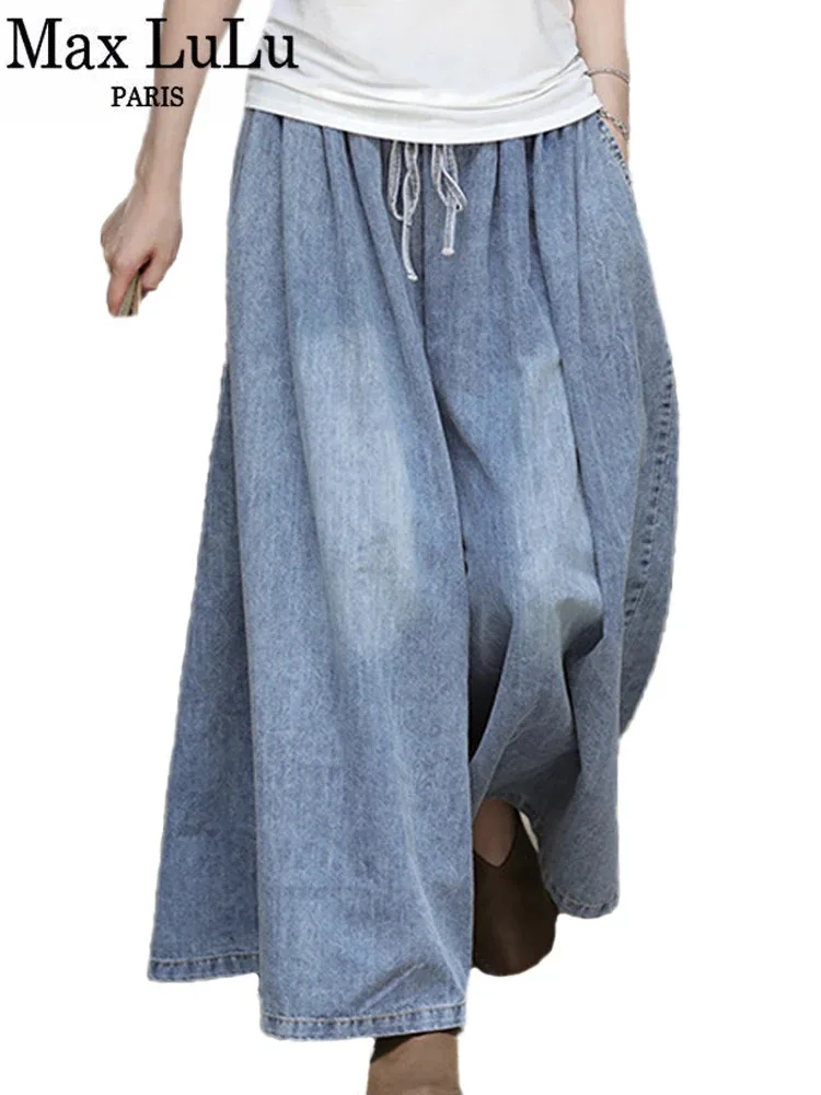 Max LuLu 2024 Spring Korean Fashion Womens Loose Denim Wide Pants Ladies Casual Oversized Jeans Luxury Classic Vintage Trousers