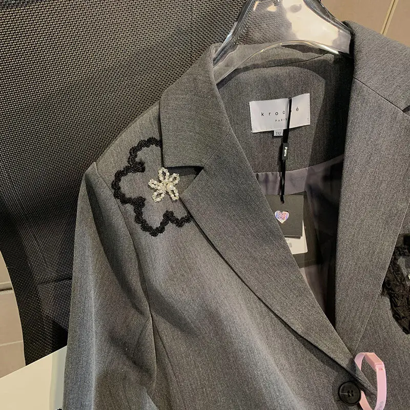 Temperamento blazer para mulher 3d floral rendas bordado casual moda outerwear solto casaco coreano de mujer senhora do escritório chique novo