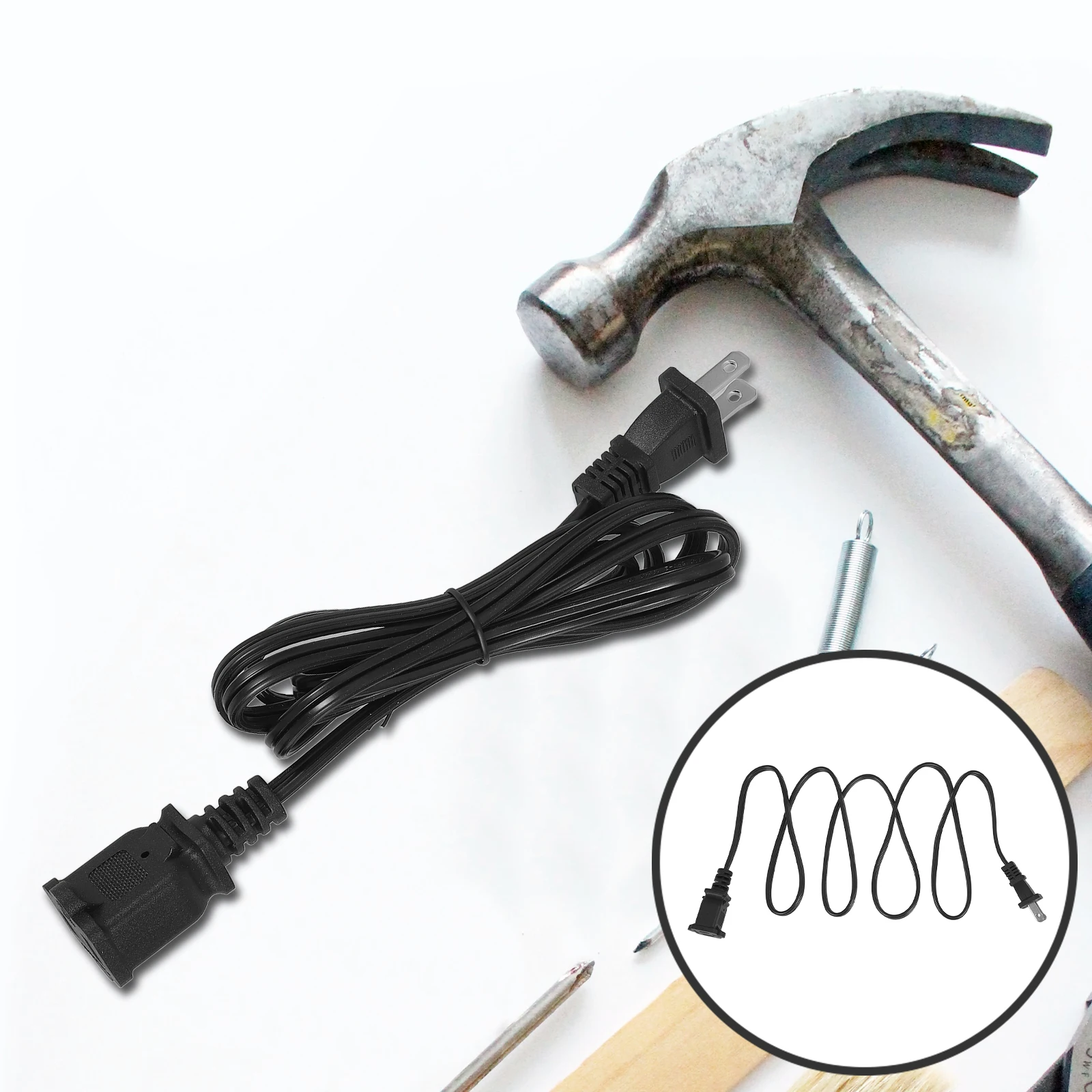 

1.5M 10A 18Awg Outlet Power Cable 2 Prong Extension Cord Electrical Extension Wire Plug Black Heavy Duty Workshop Power