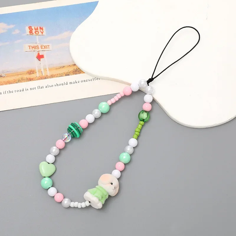 Acrylic Cute Butterfly Beaded Phone Chain Jewelry Lanyard for Women Birthday Gift Bow Flower Eyes Charm Non-slip Phone Case Rope