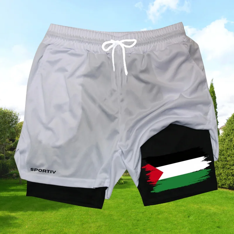 

Logo Graphic 2-in-1 Men's Fitness Running Shorts Sports Quick Drying with Mobile Phone Pocket Patriotic Motorcycle Quick Drying