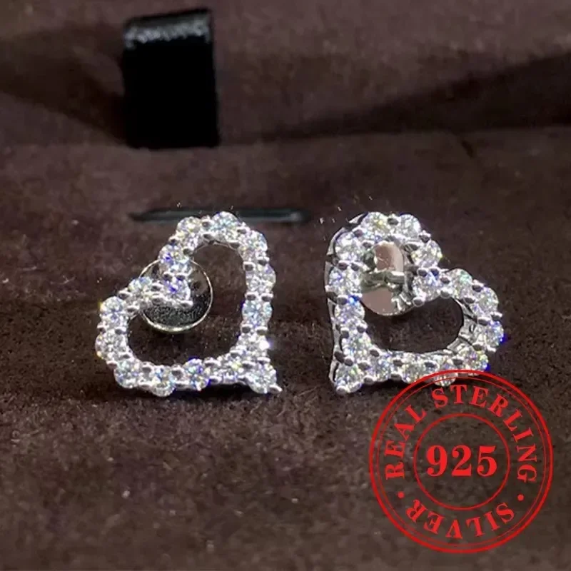 Huitan الطازجة الخلود مزدوجة الحب القلب إسقاط أقراط 925 فضة بسيطة اليومية غرامة مجوهرات فضية اللون الأذن الملحقات #2