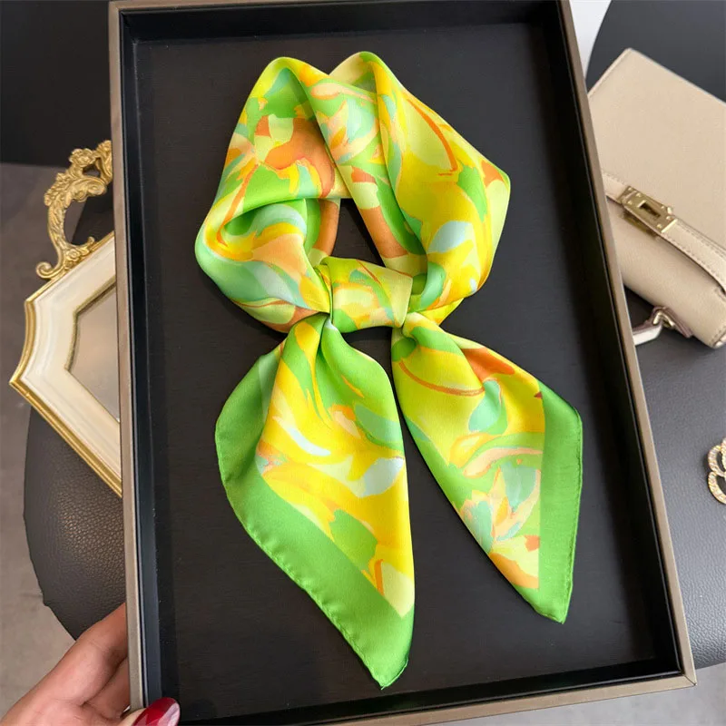 

Шелковистый квадратный платок 70 см с принтом, женский шейный платок с узором кешью, атласный головной платок для женщин, декоративный шейный аксессуар