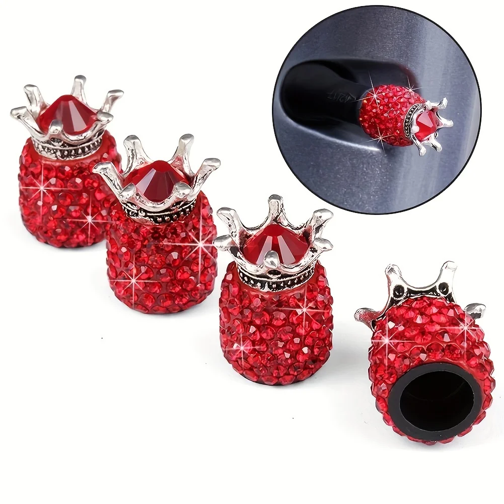 4PCS Creative Diamond Inlaid Automotive Valve Core New Car Crown Tire Cap General Motors