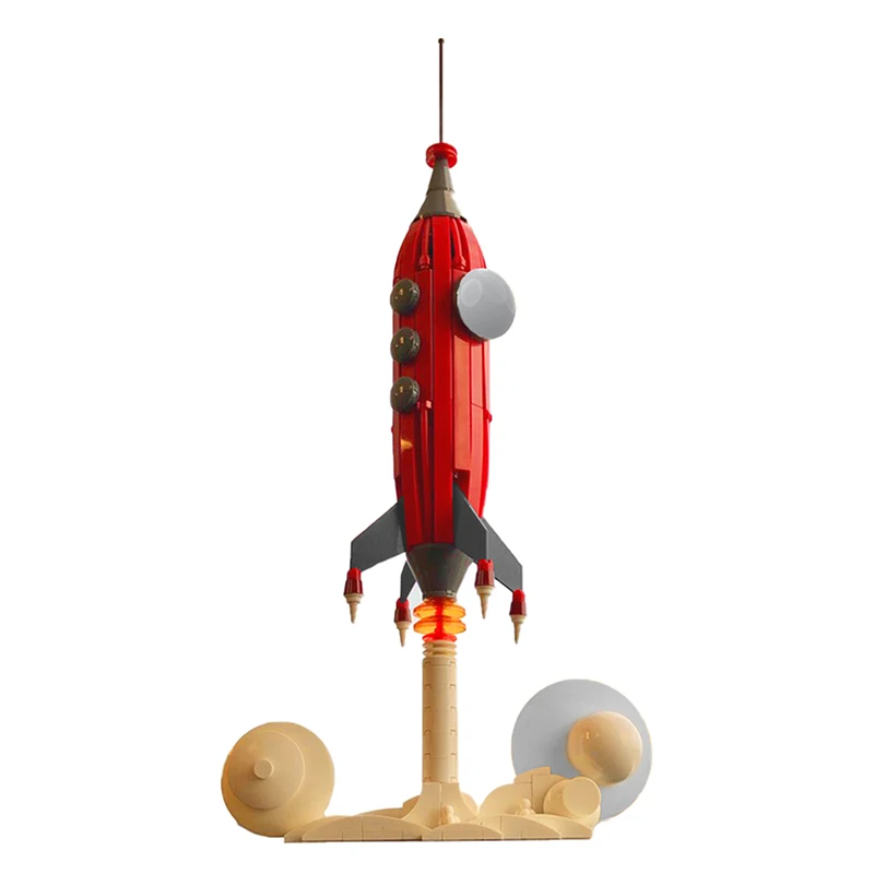 MOC Red Adventure Travel Moon Rocket Buliding Block Kit Space Rocket Bricks Brain Game Assemble Toys for Children Birthday Gift