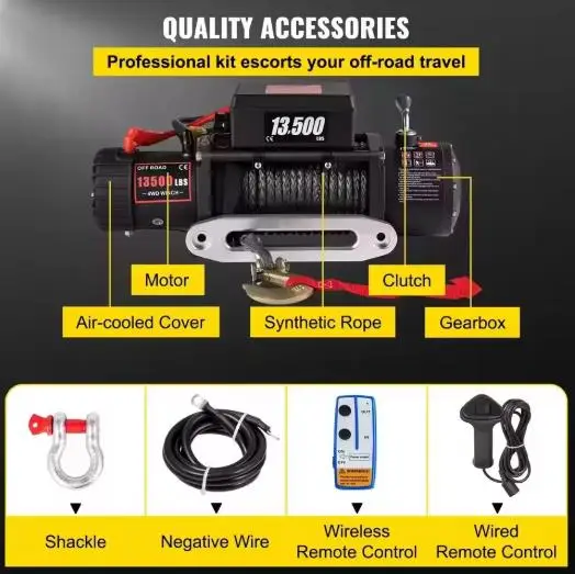 Electric Winch 13500 LBS 12V Synthetic Tow Rope Winch 27M/92FT Lifting Hoist for 4X4 Car Trailer ATV Truck Off Road Boat HOT