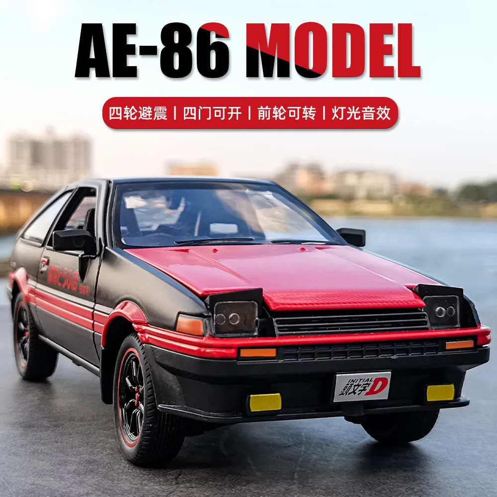 Initial D-Coche de juguete modelo Toyota AE86, vehículo deportivo de aleación fundido a presión para niños y adultos, escala 1:24, A458