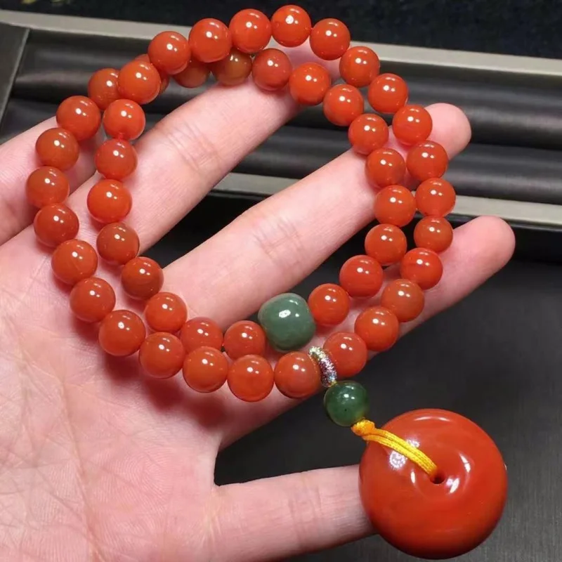 

Nanhong Natural Liangshan Nanhongchuan Material round Beads Two-Circle Bracelet with Jasper Peace
