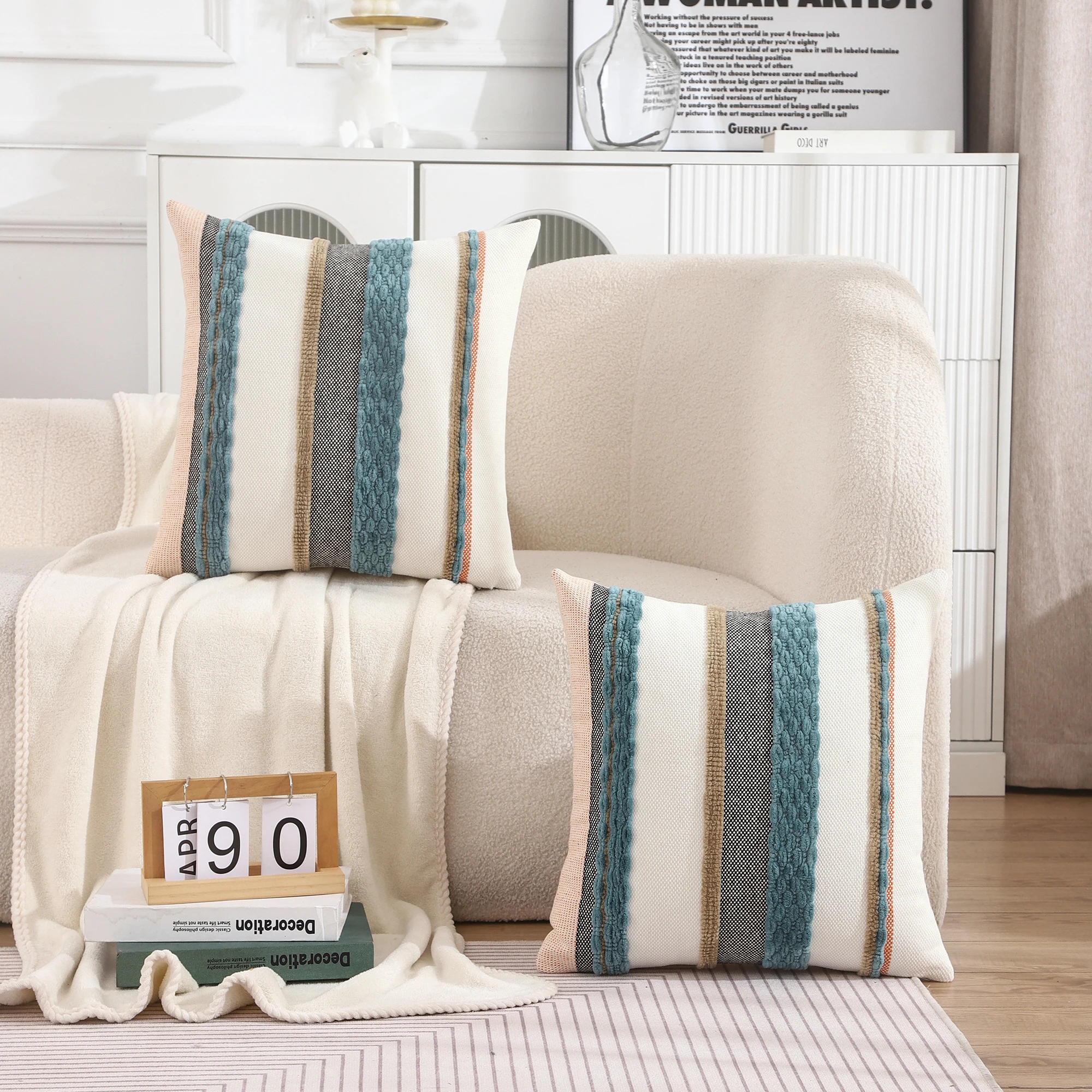 1 Pc Boho Throw Pillow Covers 18x18 Inch Striped Cousion Cover Decorative Chenille Pillowcases Square Cushion Covers