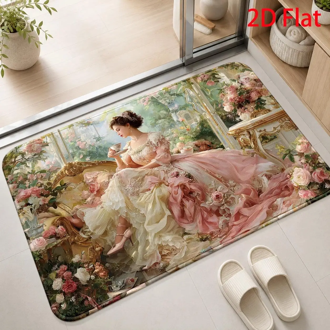 Large Printed Vintage Floral Painting Doormat Polyester Art Mat Luxury Home Decor Entryway Rug Classical Renaissance Scene Bathr