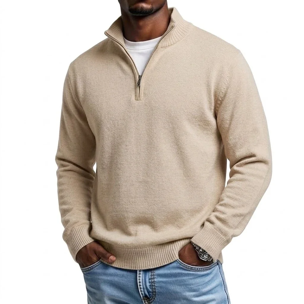 Herbst Herren Reißverschluss-Strickpullover T-Shirts Lässige Langarm Stehkragen Pullover Tops Warme Herbst-Winter-Jumper Oberteile Hemd Jacke – Detail 12