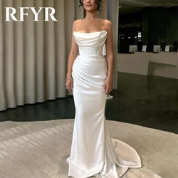 RFYR Simple White Mermaid Formal Dresses with Stain Pleats Party Dress Strapless Sleeveless Special Occasion Dress robe soirée