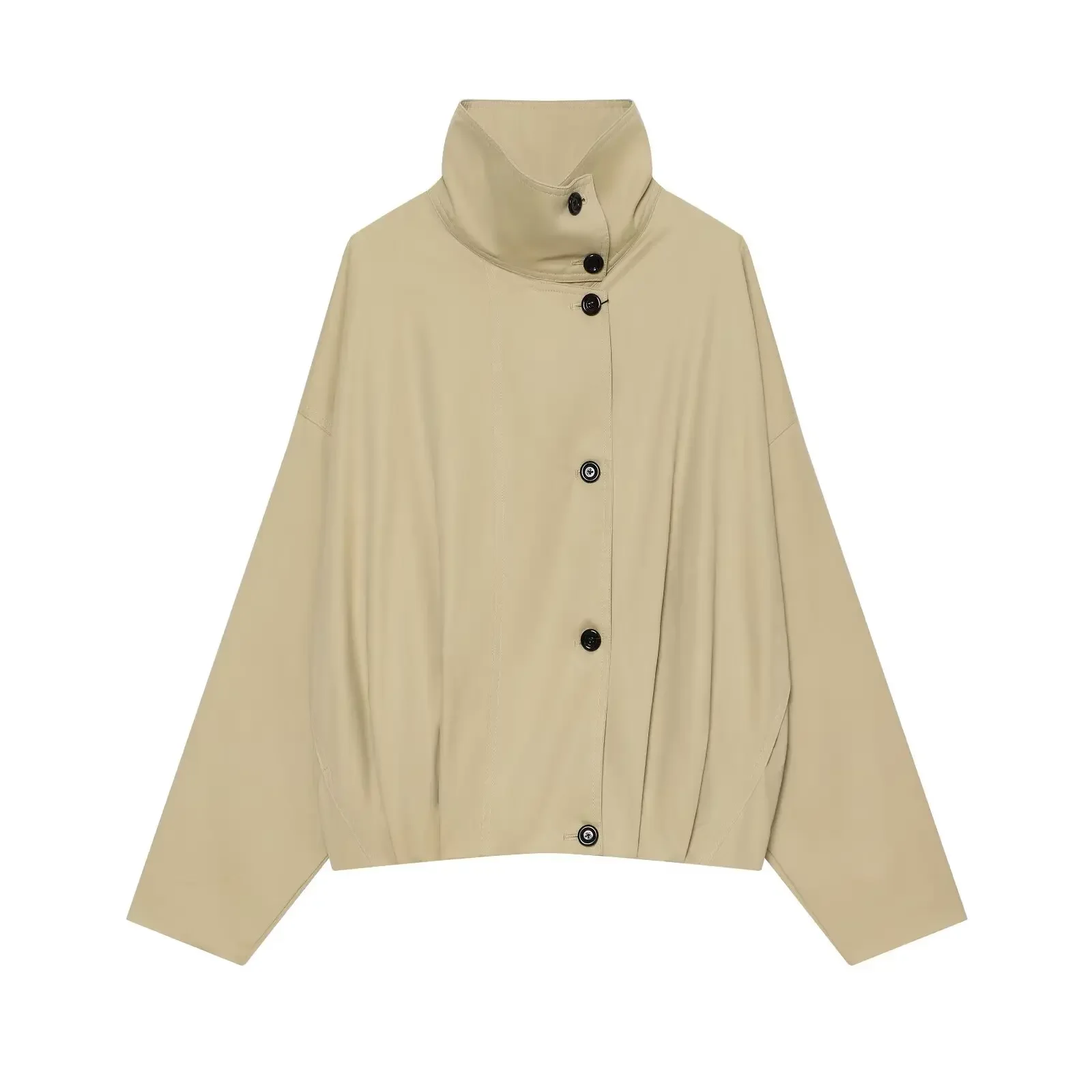 Khaki Pilot Women Jackets Spring Autumn Female Stand Single Breasted Long Sleeved Loose Coats Lady Casual Streetwear Jacket Top