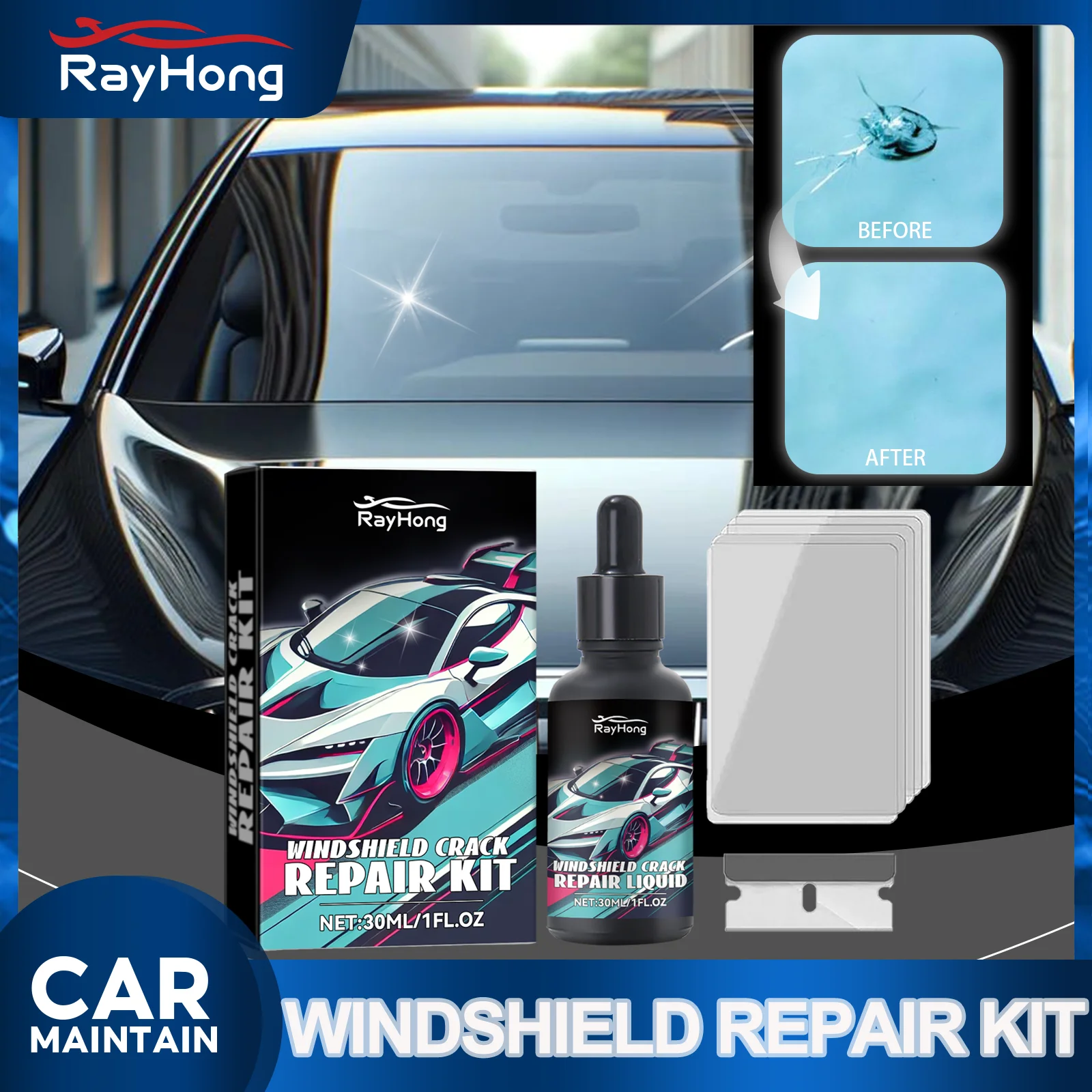 Windshield Repair Kit DIY Crack Repair Save $300 Professional Results Stone Chip Fix Windshield Resin Invisible Repair 30ML