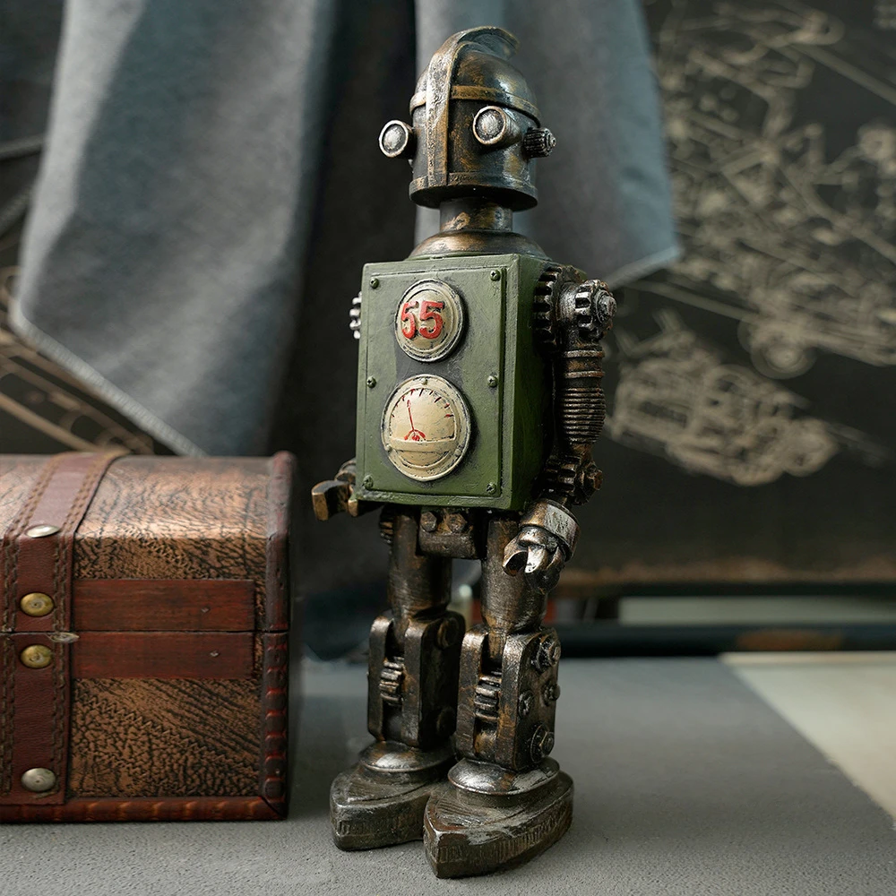 Mechanical Punk Bots Statue, Robot Sculpture, Retro Home Decor, Resin Crafts, Office, Desktop, Bookcase Ornament, Gothic Gear