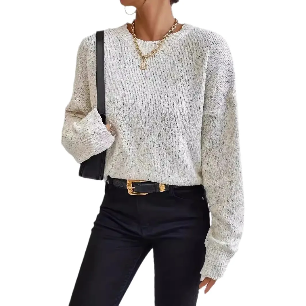 Maglione bianco da donna di tendenza alla moda giapponese retrò stile pigro con pullover maglione lavorato a maglia girocollo sia all'interno che all'esterno
