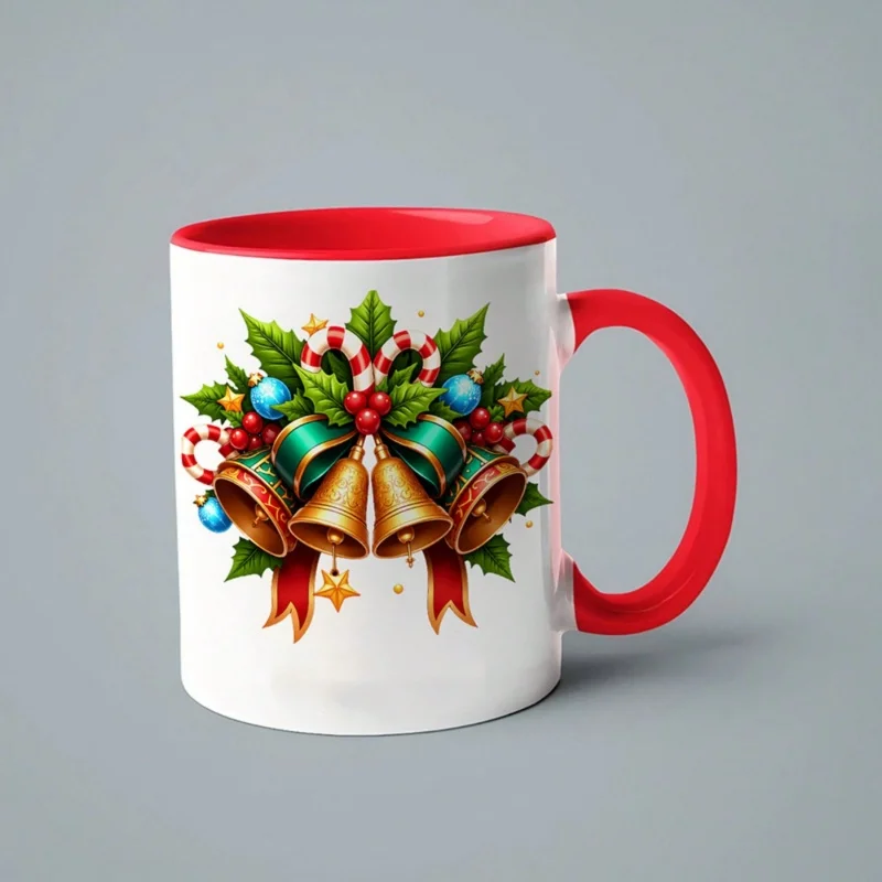 Golden Christmas bell theme 11 oz ceramic coffee cup, Halloween, Christmas, Day of the Dead gift for mom, dad, boy, girlfriend