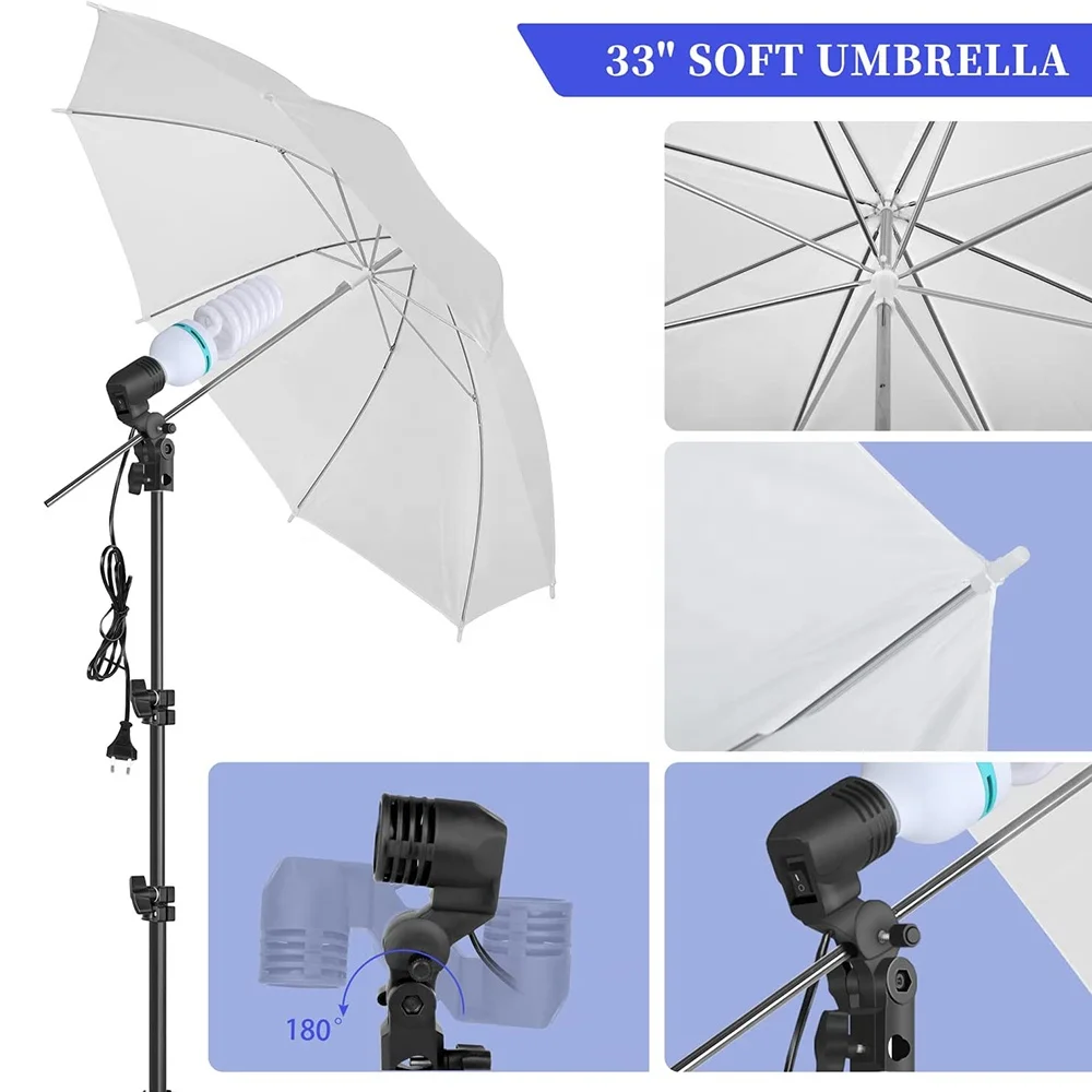 Live Streaming Portrait Photo Studio Set Softbox Lighting Kit with Background Support System for Photography
