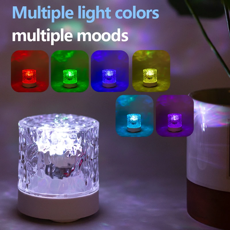 

LED Water Ripple Dynamic Night Light RGB Dimmable USB Rechargeable Desktop Decorative Atmosphere Table Lamp Bedroom Bedside Gift