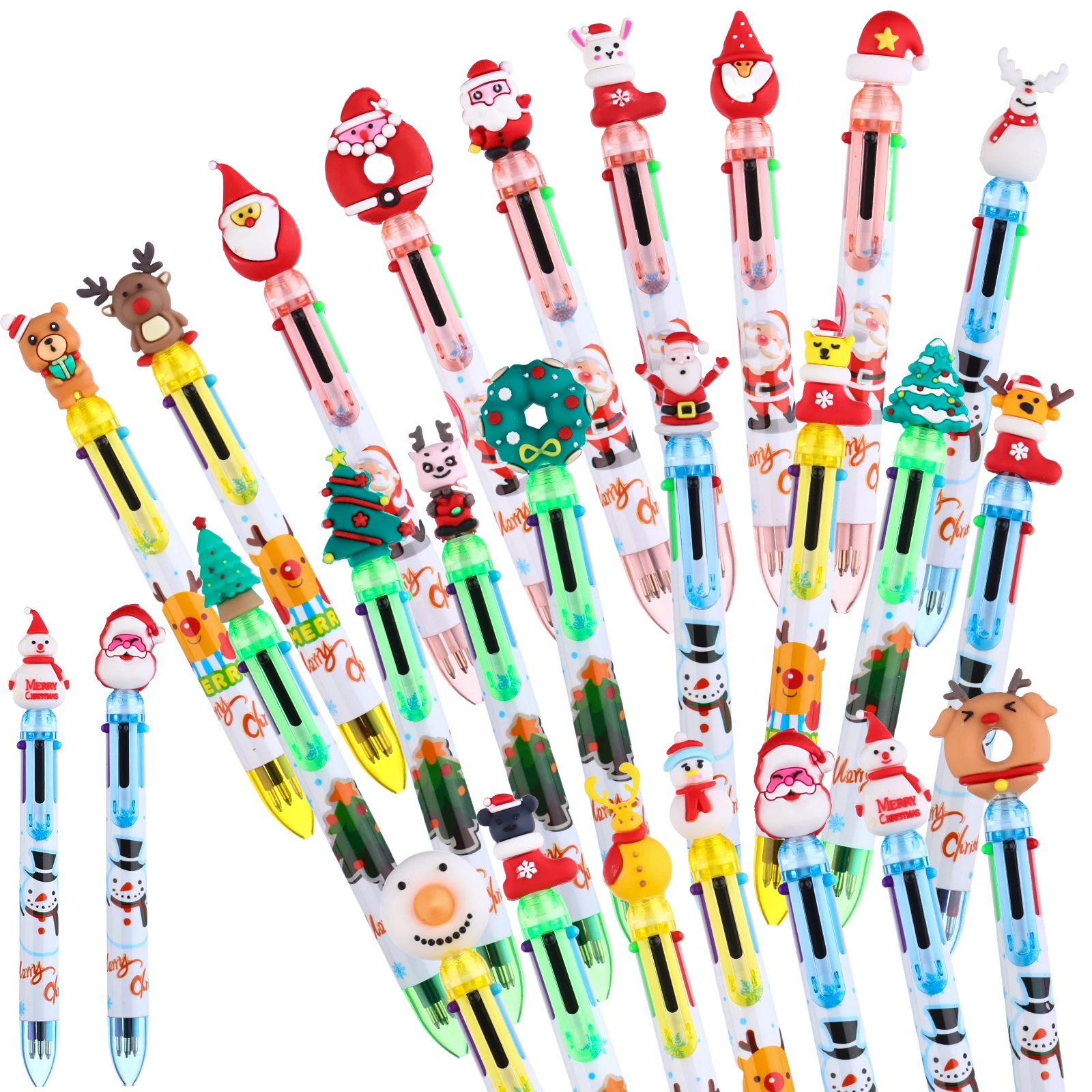 하이아베이 24개 크리스마스 6 in 1 다색 볼펜 다색 리트랙터블 펜 귀여운 만화 크리스마스 파티 선물 사무용품