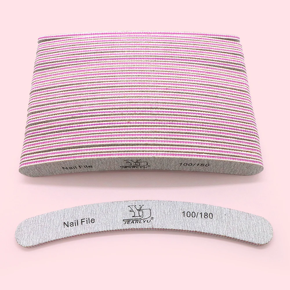 2/5/10/25 قطعة مبرد أظافر رمادي شكل منحني 100/180 حصى مزدوج الوجهين شكل أداة صالون مدمجة لجل الملمع الرملي ملفات الأظافر #1