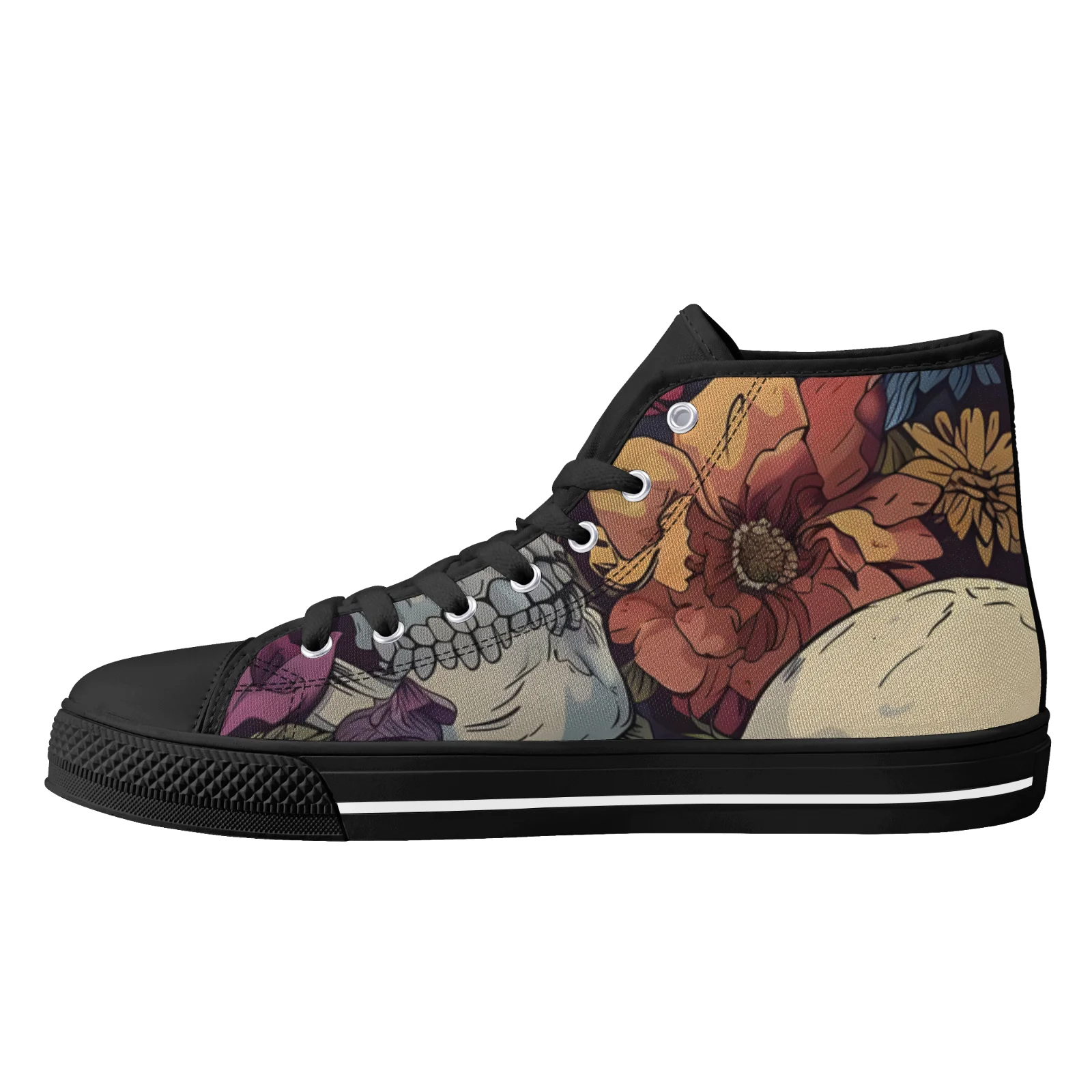 

Custom Shoes Boy Gril Vulcanized Shoes Classic High Top Canvas Shoes Gothic Skull Floral Female Flats Sneakers Footwears