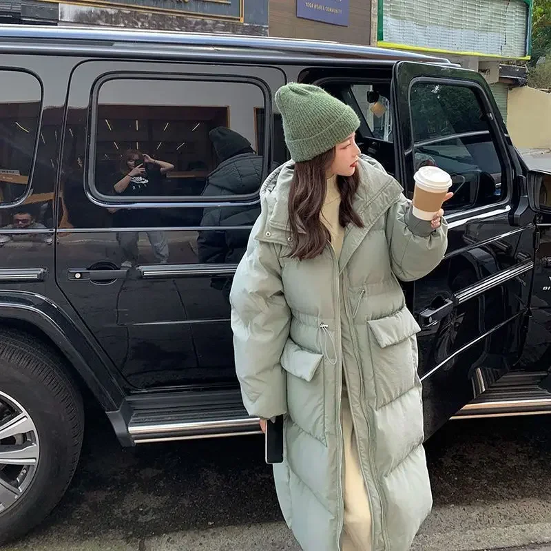 Abrigo de algodón de longitud media con capucha para mujer, parka recta con cordones, a prueba de viento, a la moda, novedad de invierno, 2023