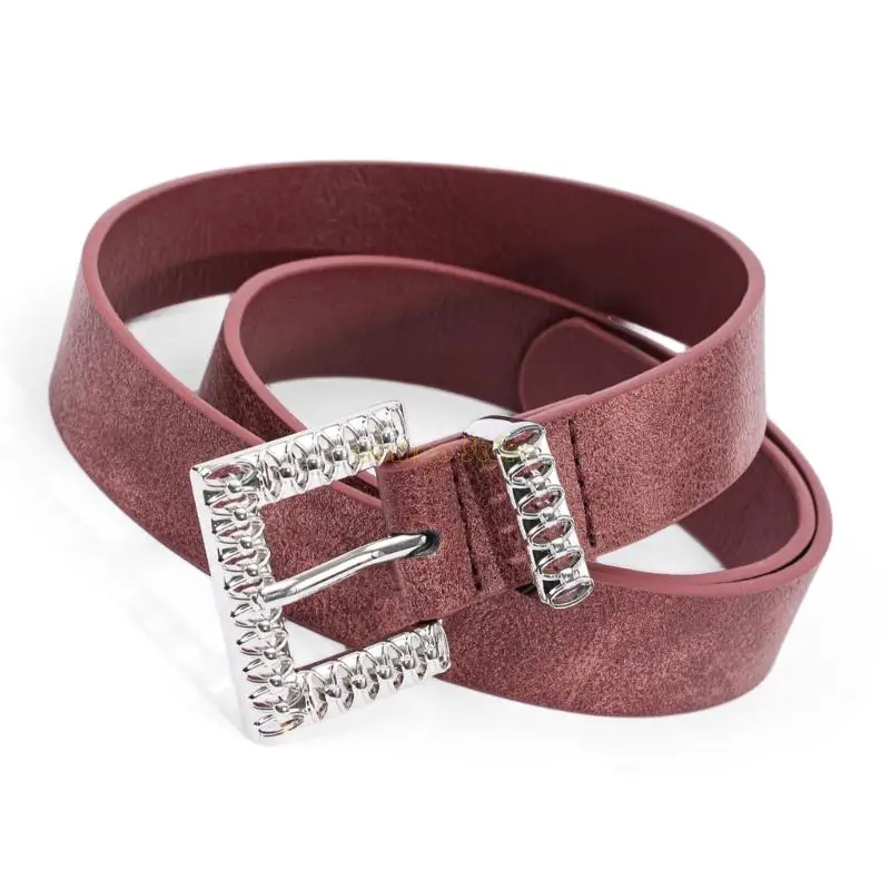 31BF สแควร์ Buckles Belt Women Fashion Fashion PU หนังสายรัดเอวปรับได้สำหรับกางเกง