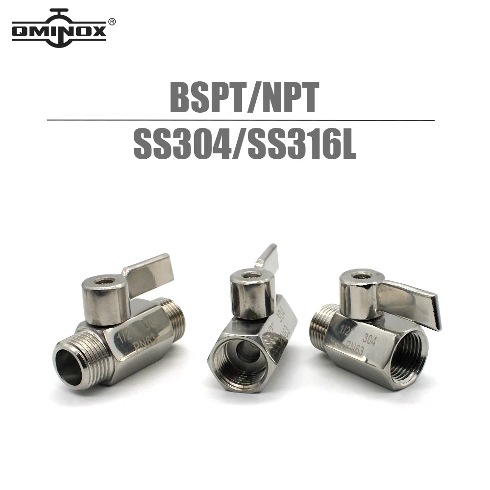 

SS304 SS316L Stainless Steel NPT male ball valve PN63 ball valves 1/8" 1/4" BSPT thread mini ball vavles Ball valves 1/2" 3/4"