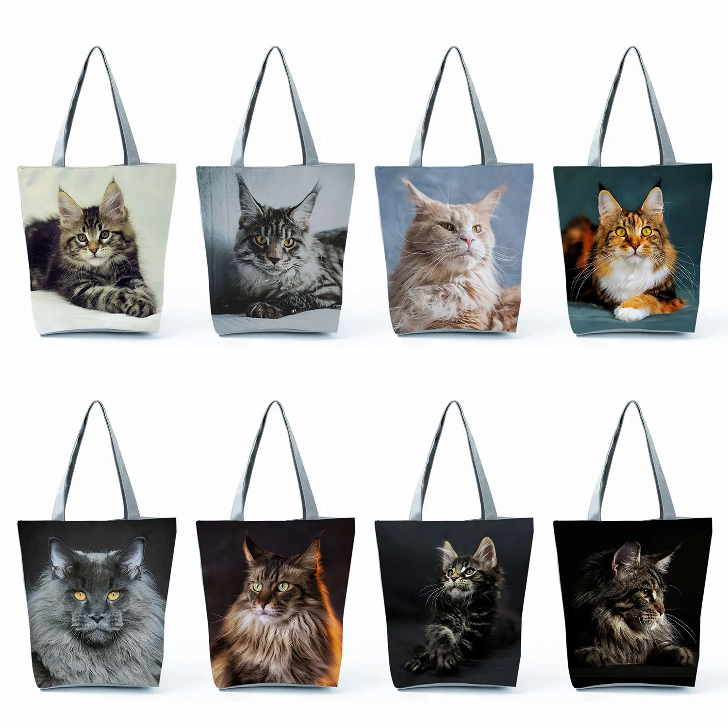 

Maine Coon Cat Print Handbags Groceries Women Shopping Bags Cute Animal Graphic Large Capacity Shoulder Bags Female Office Totes