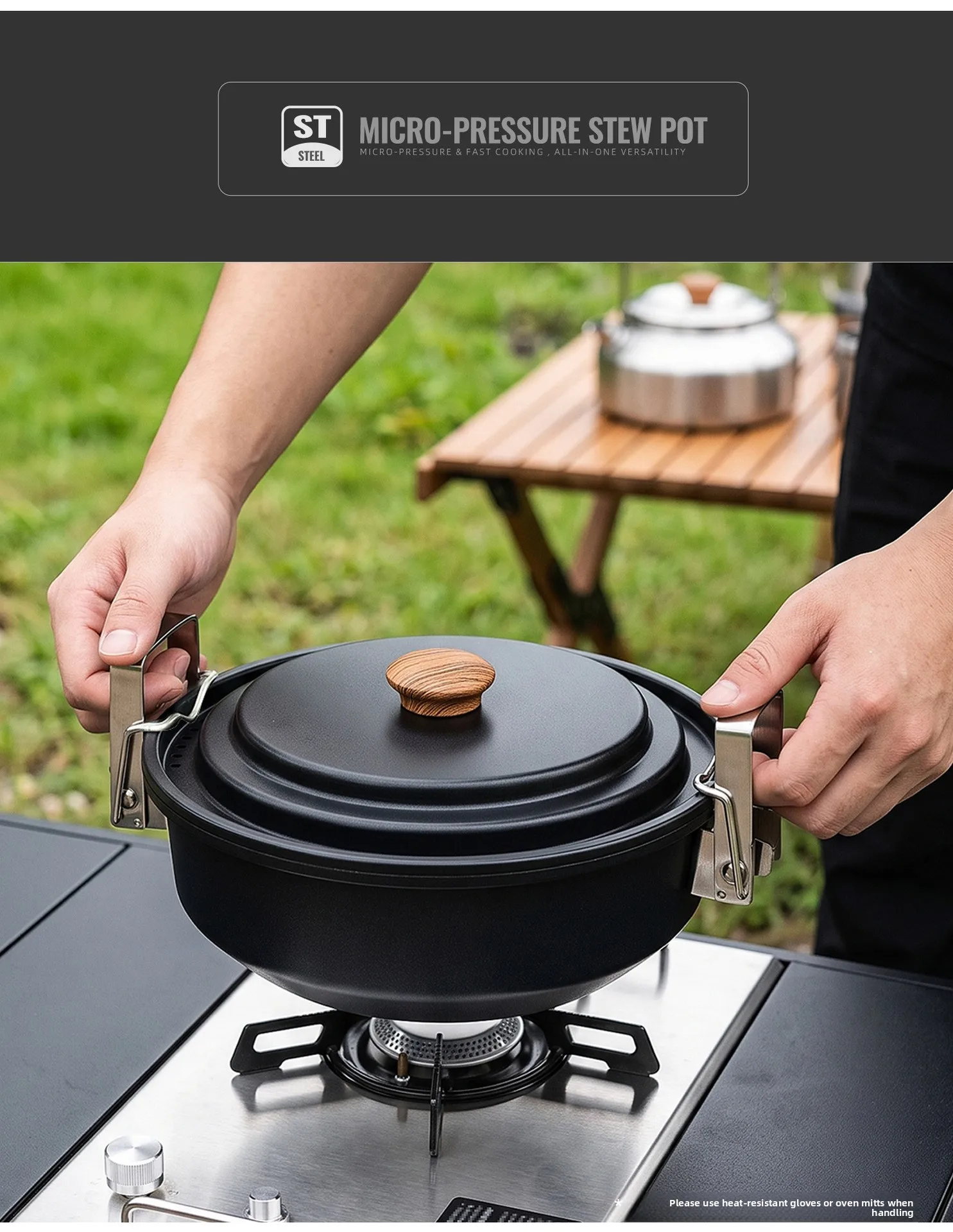 Neues 6-teiliges/9-teiliges Outdoor-Kochset, Campingtopf, tragbarer Topf für 4-5 Personen, Haushalts-Antihaftpfanne, Mikrodrucktopf-Set – Detail 7