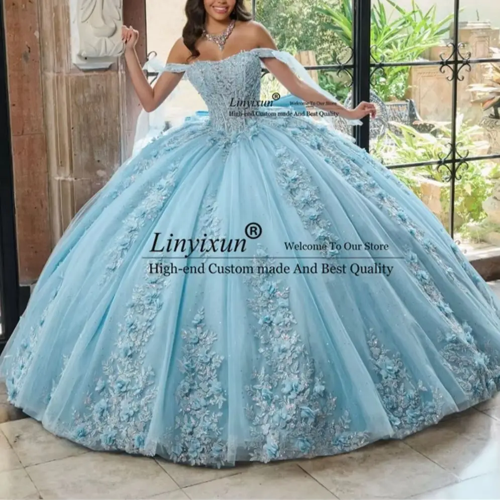 

Ball Gown Quinceanera Dresses Appliques 3D Floars Customized Vestido De 15 Anos Ball Gown Mexican Sweet 16 Birthday Party Dress