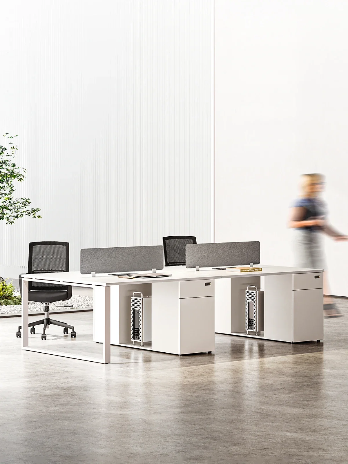 Mobiliario de oficina Mesa de oficina y silla para personal blanca combinación simple moderna doble cuatro seis 4 personas 2/6/8 estación de trabajo para personal o