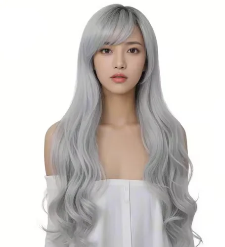 Chic 32-Inch Long Wavy Curly Synthetic Wig With Air Bangs For Women - Heat Resistant, Perfect For Cosplay & Halloween