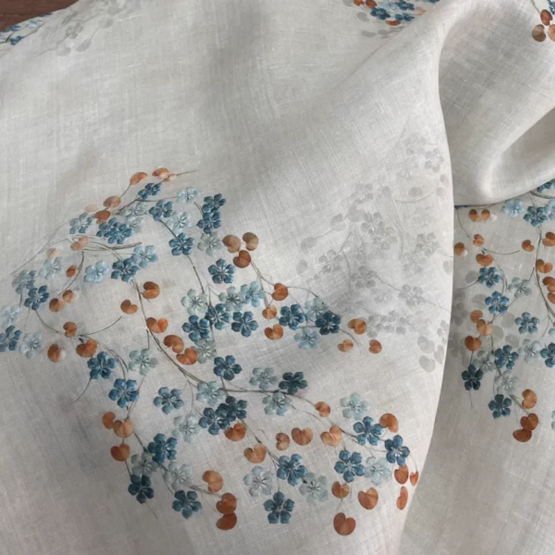 

White printed ramie cloth is used for handmade shirts, dresses, and other types of clothing.