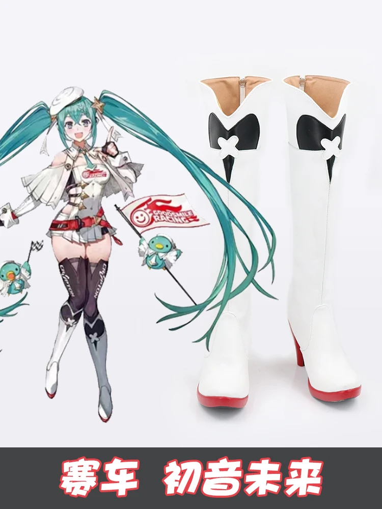

Женские и мужские ботинки Hatsune Miku, белые ботинки на высоком каблуке для косплея