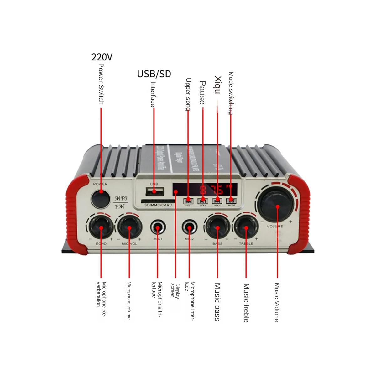 AMPLIFICADOR DE POTENCIA DE Audio para coche, receptor de Audio Digital estéreo, Bluetooth, alta potencia, 2 canales, 80W