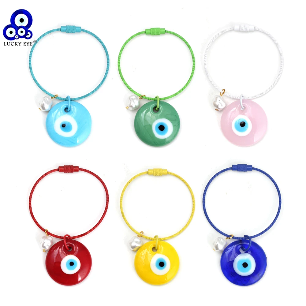 Lucky Eye Glass Turkish Evil Eye Keychain Imitation Pearl Key Chain Bag Car Keyring for Women Men llavero porte clé מחזיק מפתחות