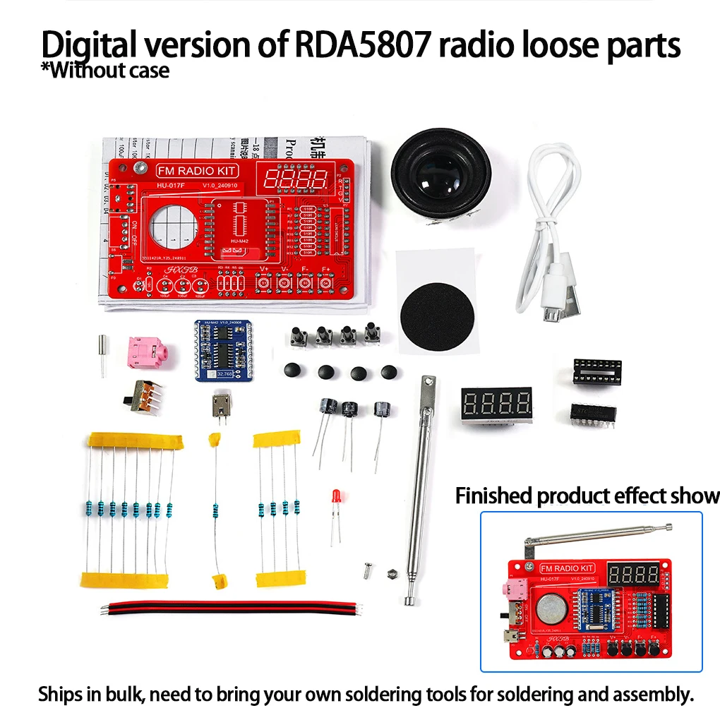 Rda5807 kit eletrônico de rádio fm frequência ajustável 87-108mhz display digital diy projeto de soldagem prática solda