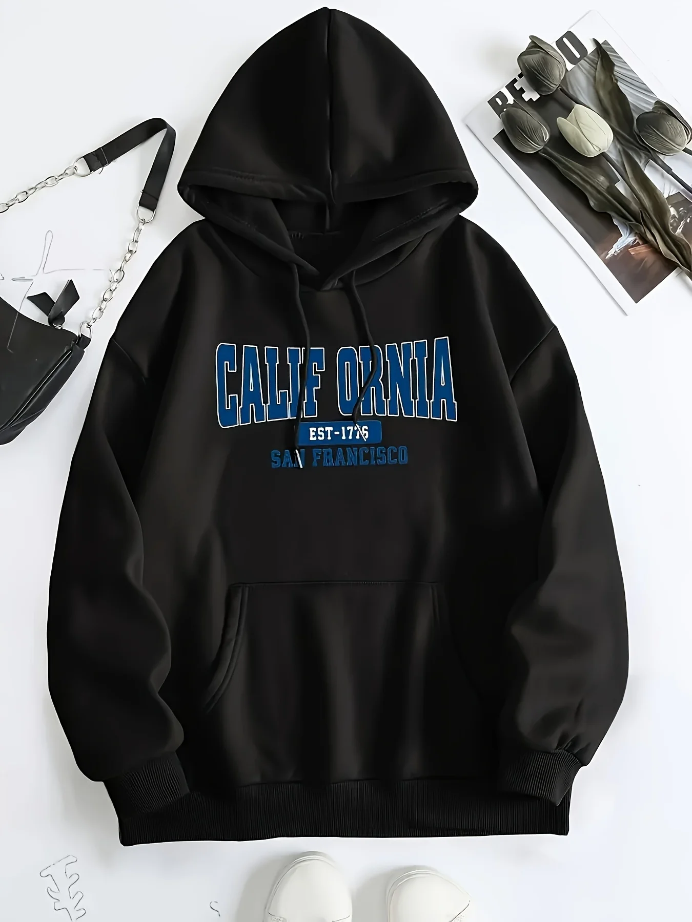 سترة بغطاء للرأس بأكمام طويلة للرجال مطبوع عليها حروف سان فرانسيسكو، بلوفر كاجوال أنيق مع جيب، سويت شيرت مريح للربيع والخريف